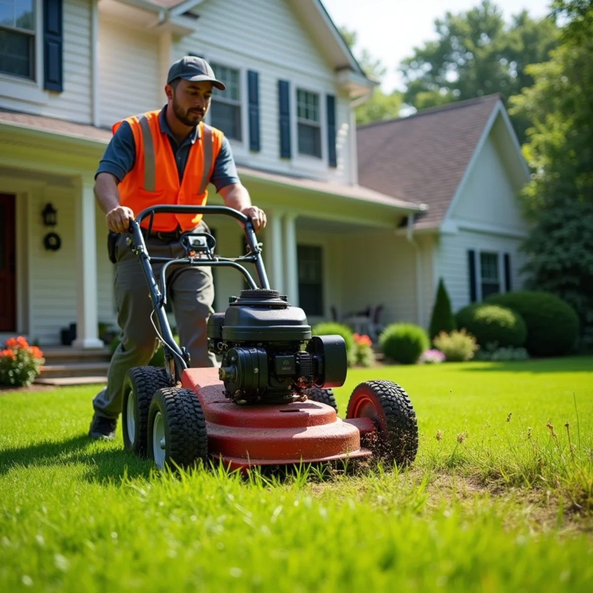 Patchy, weed-filled lawn with bare spots in a residential front yard in Freehold Borough, New Jersey