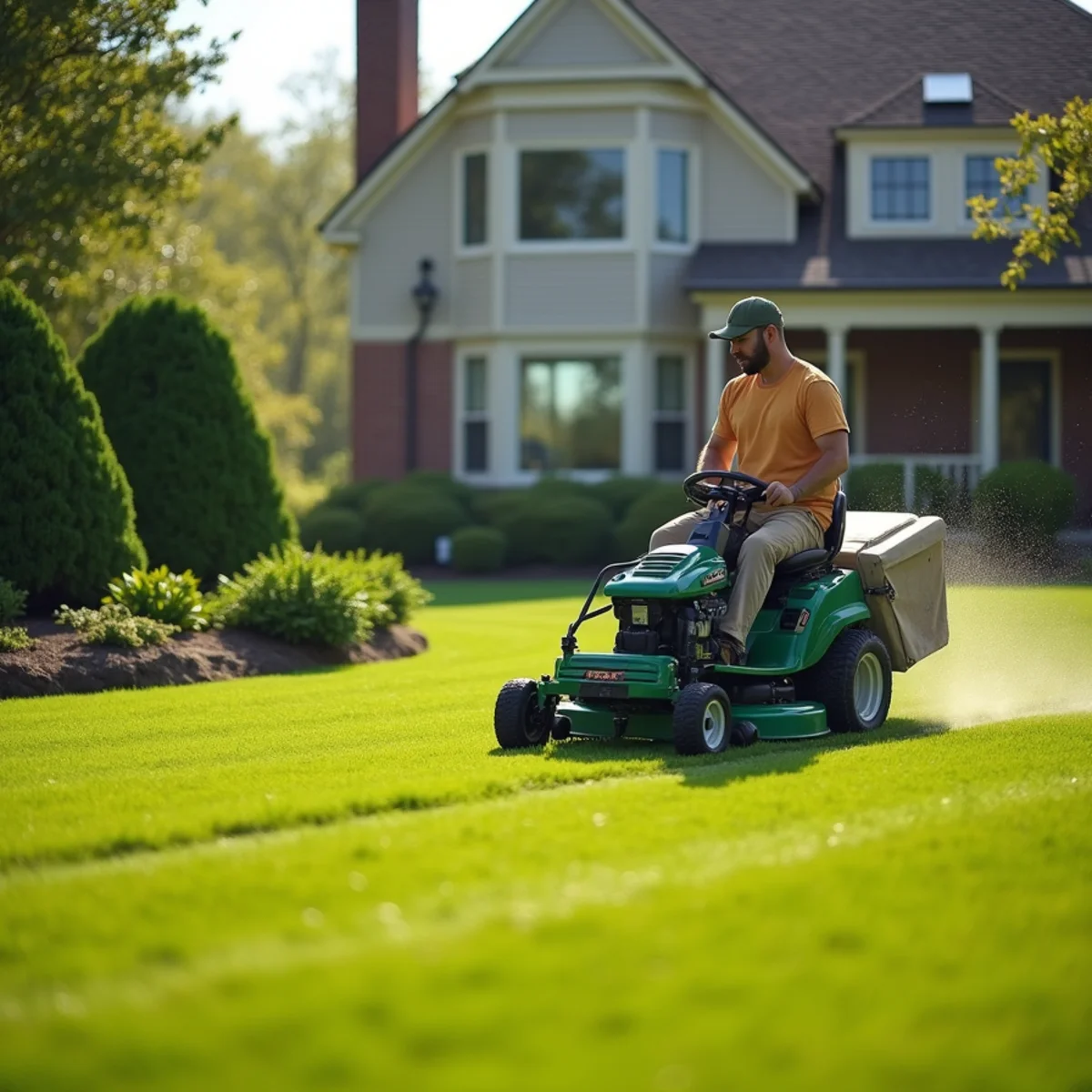 The Blue Sky One LLC landscaping crew mowing and maintaining a lawn in Monmouth County, NJ