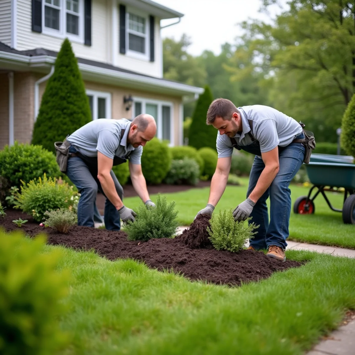 Newly installed landscape design with native plantings at a Freehold Borough, NJ home by The Blue Sky One LLC