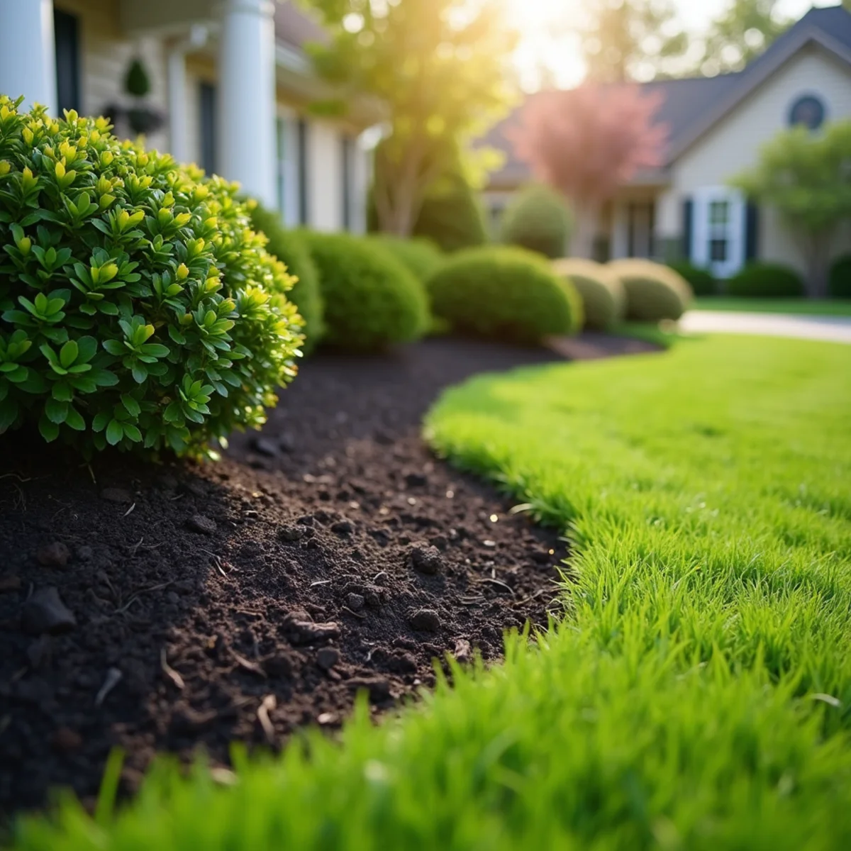 Freshly mulched and edged flower beds at a Freehold Borough, NJ home by The Blue Sky One LLC
