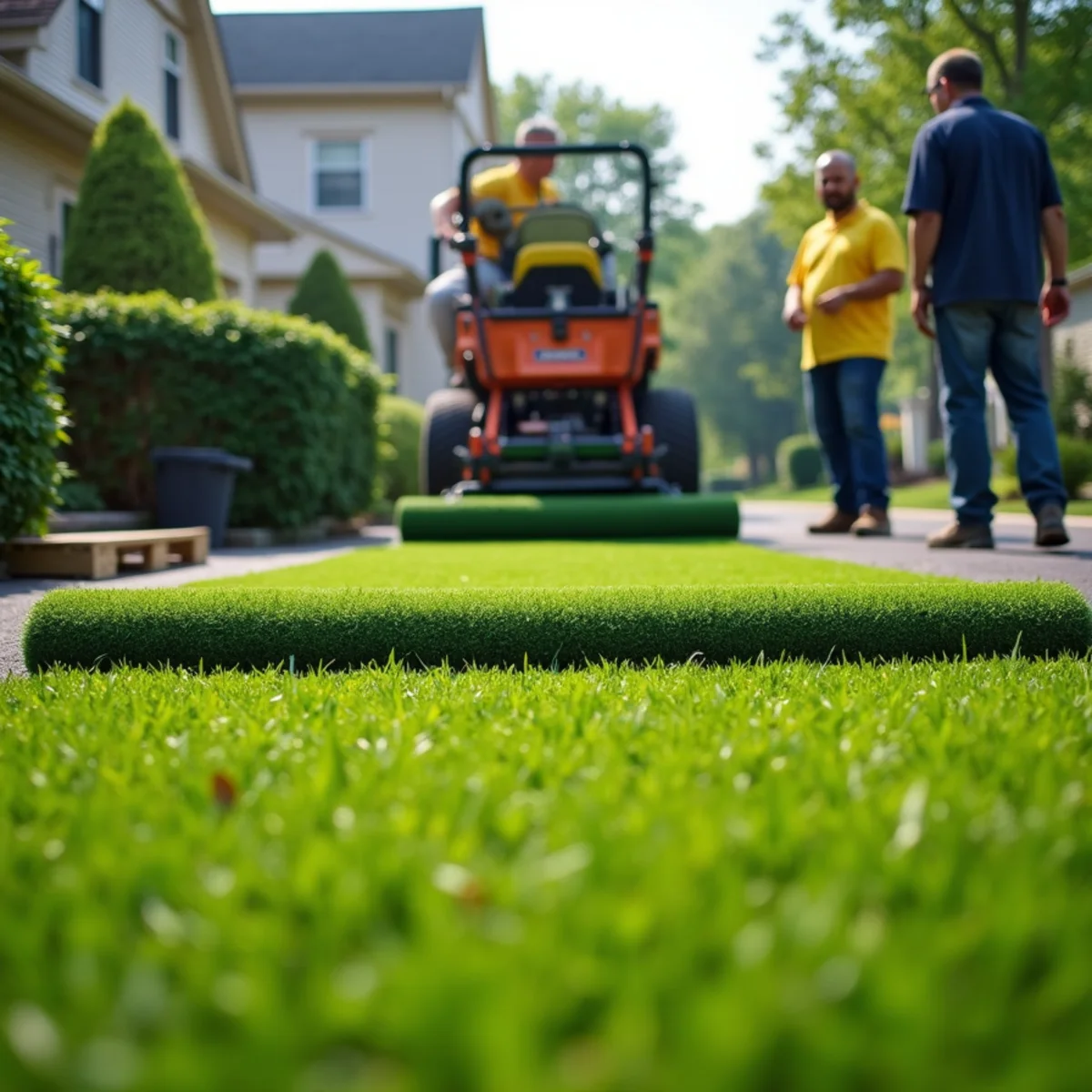 Fresh sod being installed for an instant green lawn in Freehold Borough, NJ by The Blue Sky One LLC